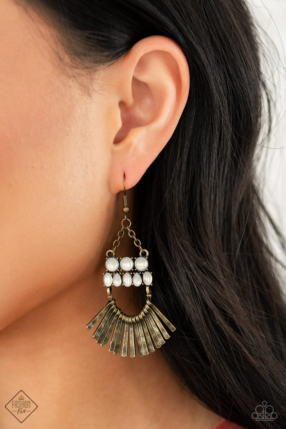 A FLARE For Fierceness Brass Paparazzi Earring Cashmere Pink Jewels